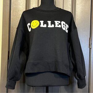 JUDITH MARCH ‘College’ Sweatshirt with Smiley Face, Size Medium